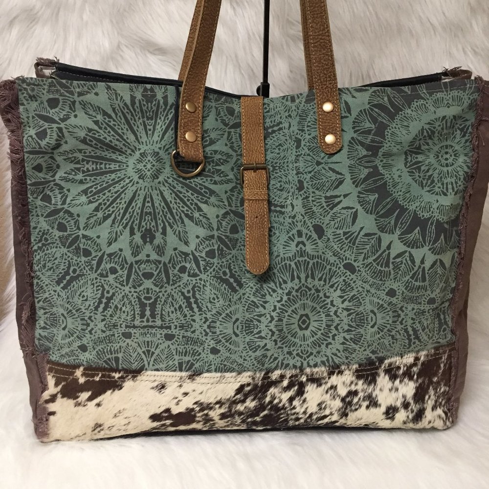 Myra Bag Floral Cow Hide Weekender Bag Hi Quality